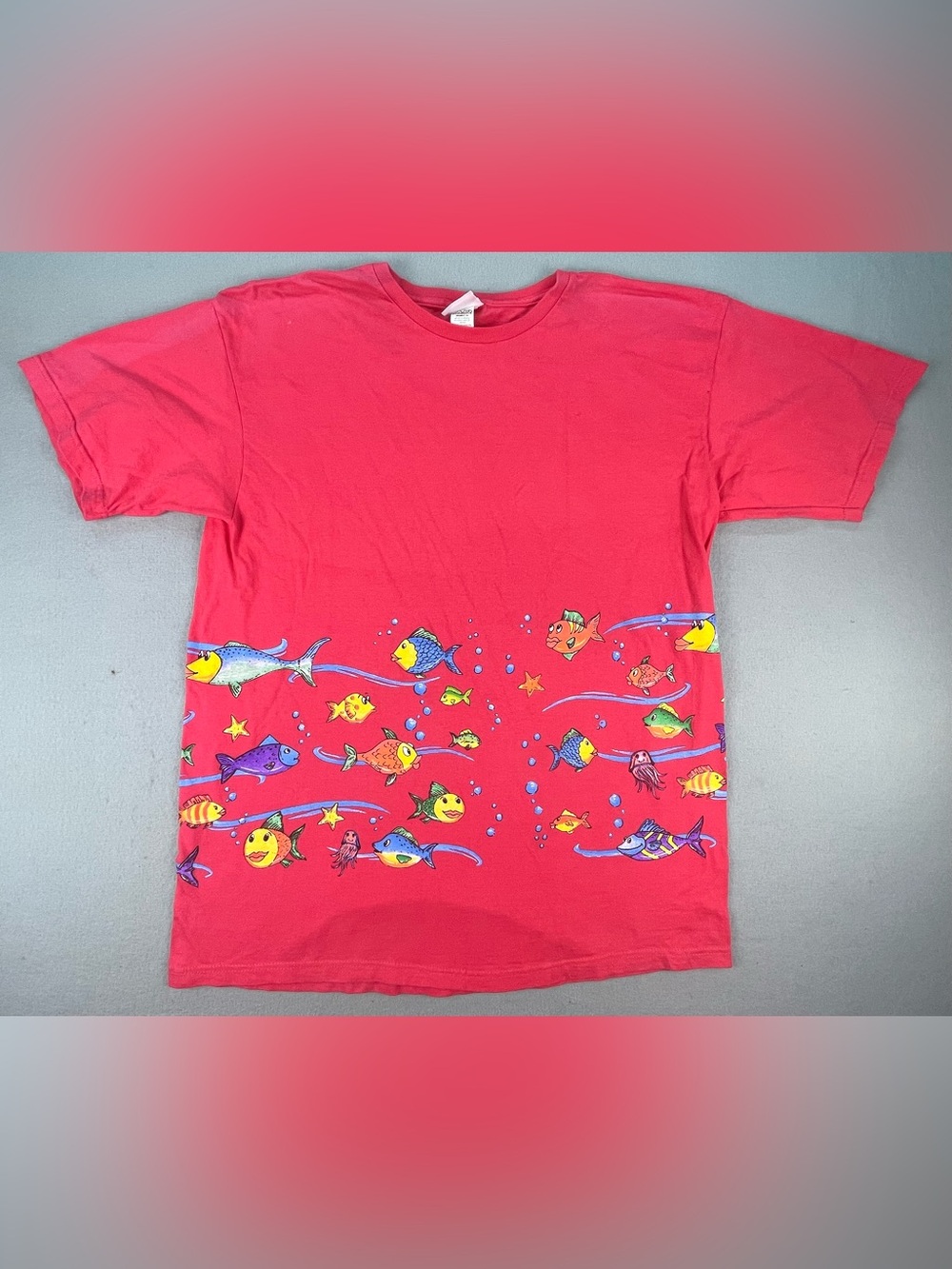 Vintage 90s Pink Bobbie Brooks Colorful School Of Fish Tee Shirt XL